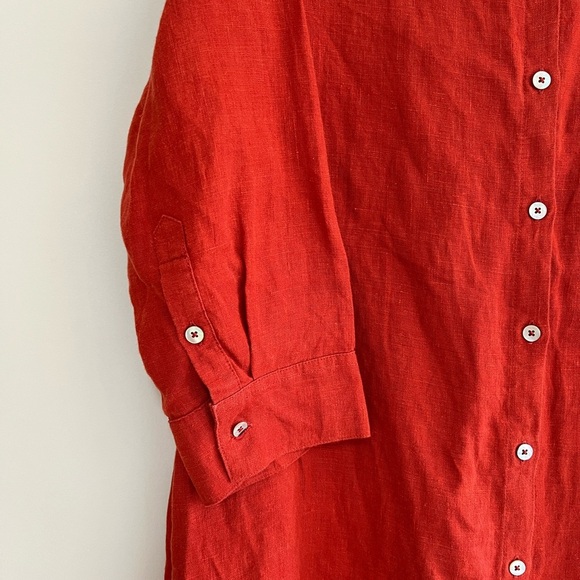 Maison 123 100% Linen Button Down Shirtdress in Orange Red, size F42 / US12 - Picture 5 of 10